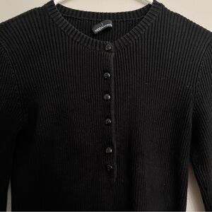 Moda International Black Button Knit Long Sleeve Top